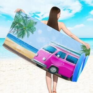 2/$30 NEW Vintage Volkswagen Van Painting Print Summer Beach Pool Towel